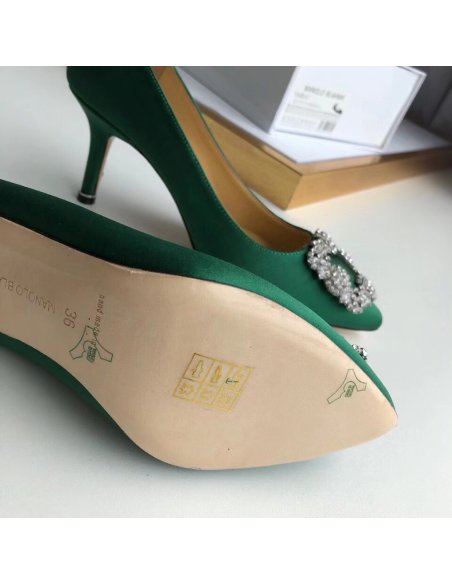 Cheap Reps Manolo Blahnik Hangisi 70 Pumps In Green Satin