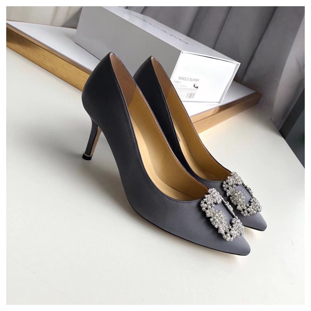 Cheap Reps Manolo Blahnik Hangisi 70 Pumps In Grey Satin