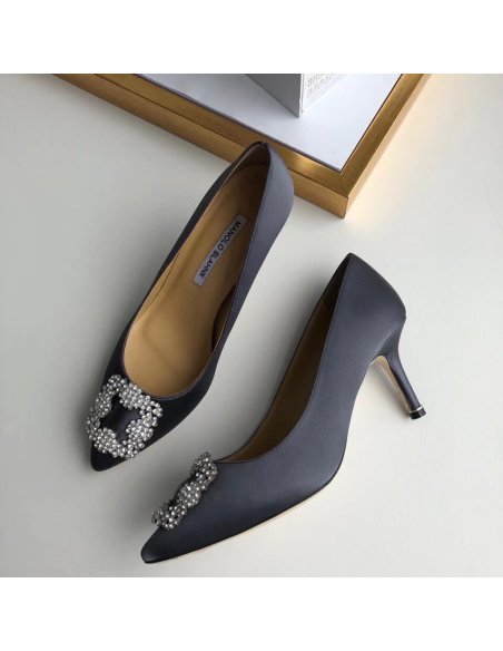 Cheap Reps Manolo Blahnik Hangisi 70 Pumps In Grey Satin