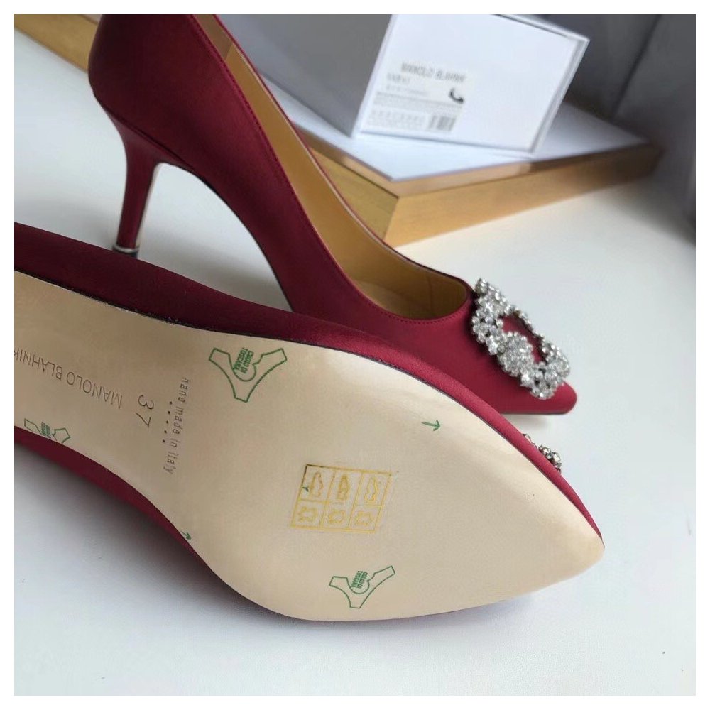 Cheap Reps Manolo Blahnik Hangisi 70 Pumps In Bordeaux Satin
