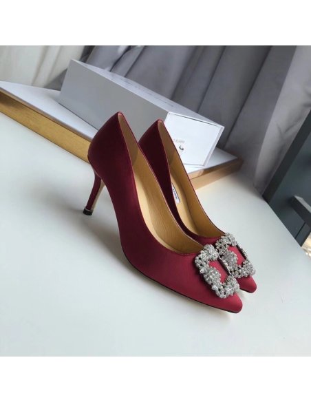 Cheap Reps Manolo Blahnik Hangisi 70 Pumps In Bordeaux Satin