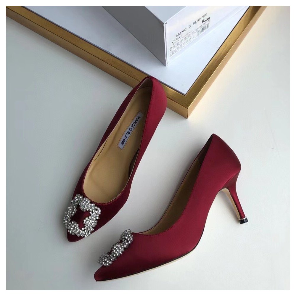 Cheap Reps Manolo Blahnik Hangisi 70 Pumps In Bordeaux Satin