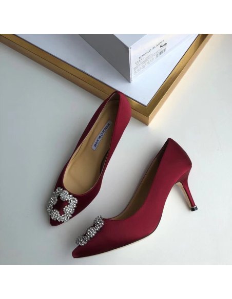 Cheap Reps Manolo Blahnik Hangisi 70 Pumps In Bordeaux Satin