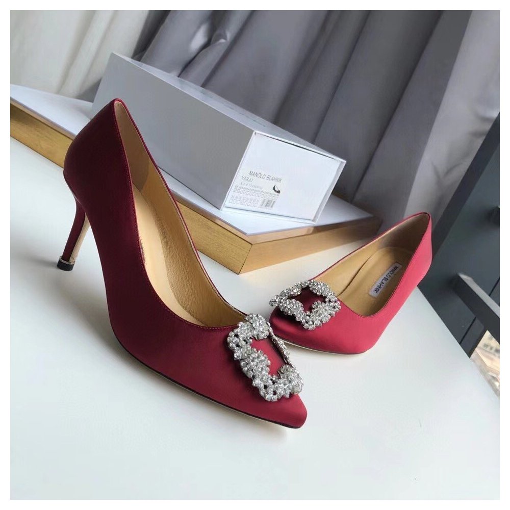 Cheap Reps Manolo Blahnik Hangisi 70 Pumps In Bordeaux Satin