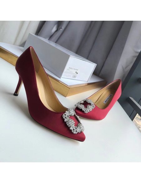 Cheap Reps Manolo Blahnik Hangisi 70 Pumps In Bordeaux Satin