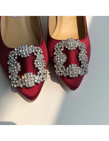 Cheap Reps Manolo Blahnik Hangisi 70 Pumps In Bordeaux Satin