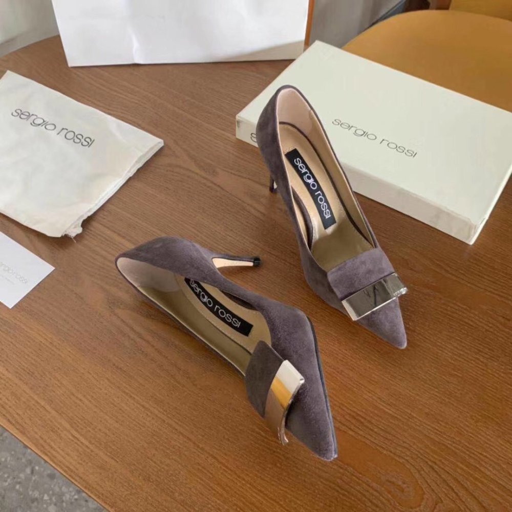 Cheap Reps Sergio Rossi SR1 Pumps 75mm In Grey Suede