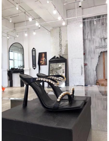 Cheap Reps Versace Black Satin Mules 105MM With Rhinestone