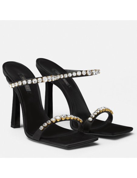 Cheap Reps Versace Black Satin Mules 105MM With Rhinestone