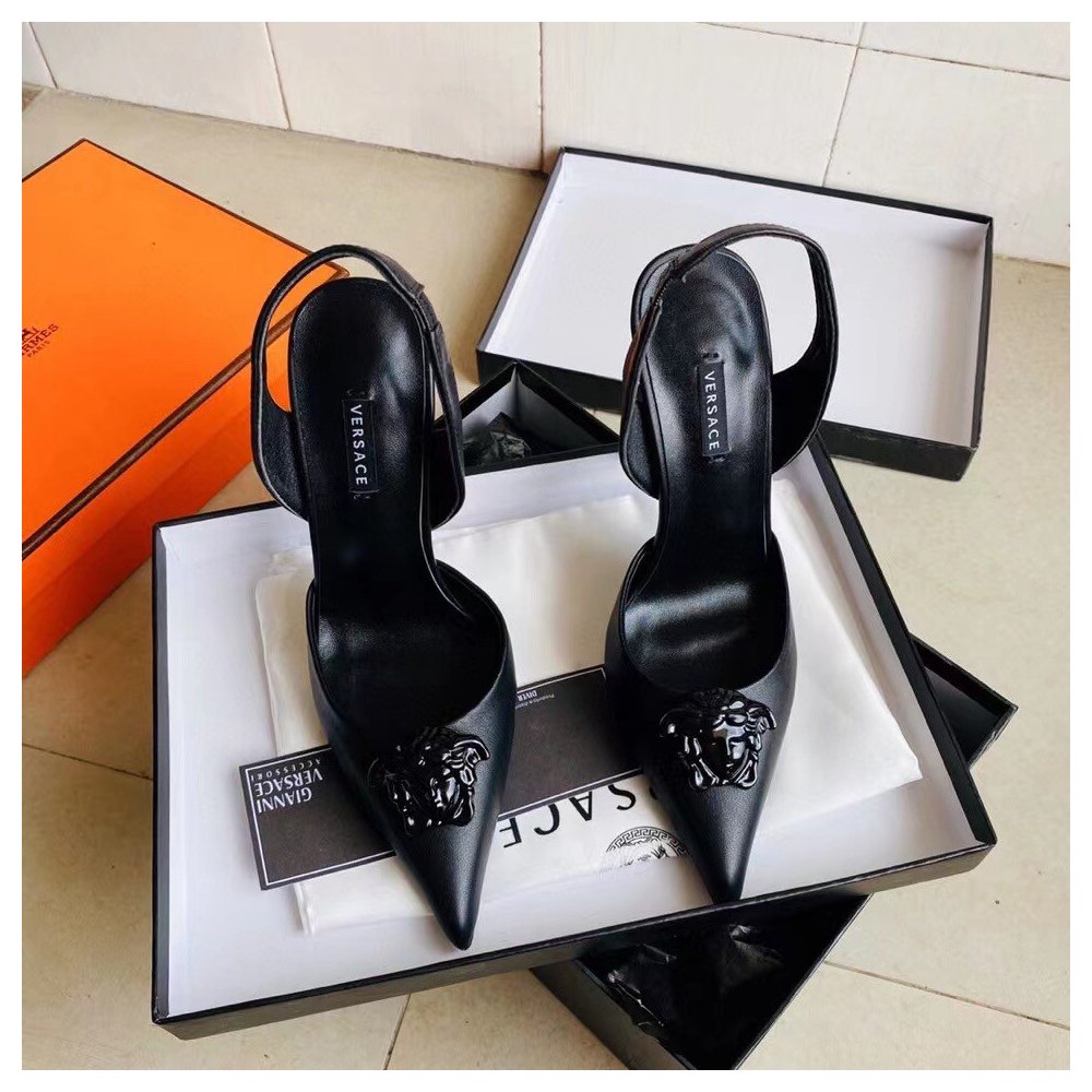 Cheap Reps Versace La Medusa Slingback Pumps In Black Leather