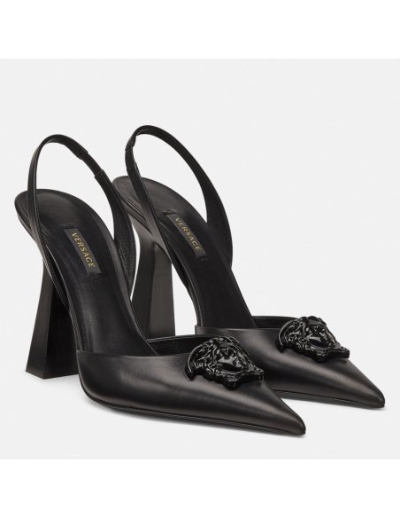 Cheap Reps Versace La Medusa Slingback Pumps In Black Leather