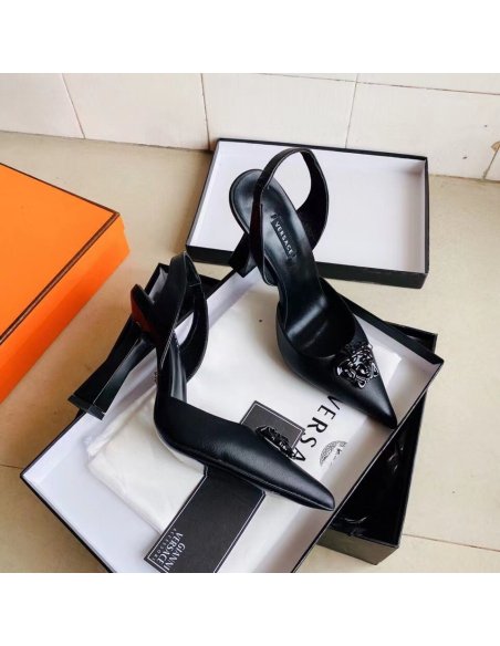 Cheap Reps Versace La Medusa Slingback Pumps In Black Leather