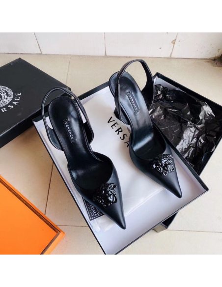 Cheap Reps Versace La Medusa Slingback Pumps In Black Leather