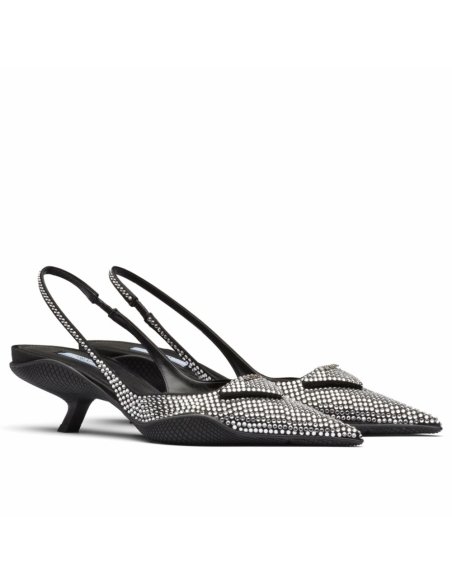 Cheap Reps Prada Satin Slingback Pumps with Crystals
