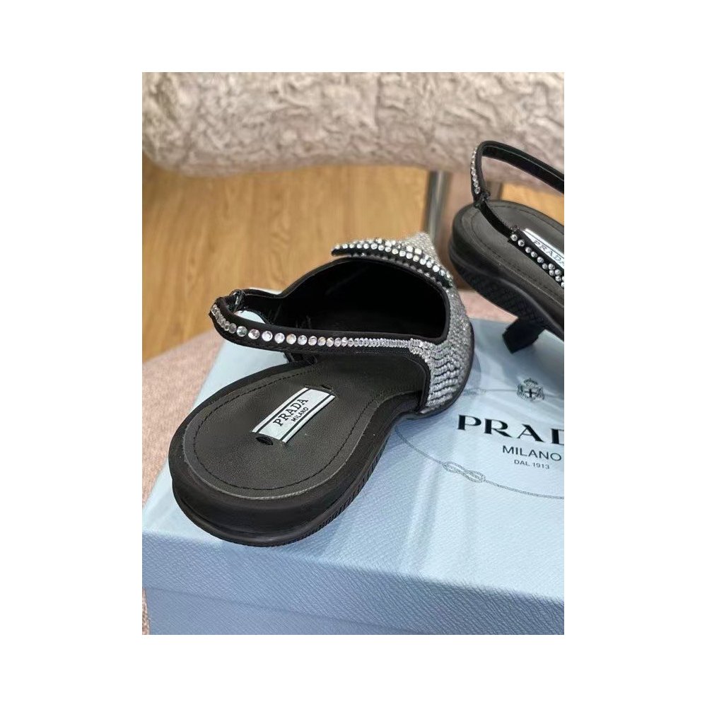 Cheap Reps Prada Satin Slingback Pumps with Crystals