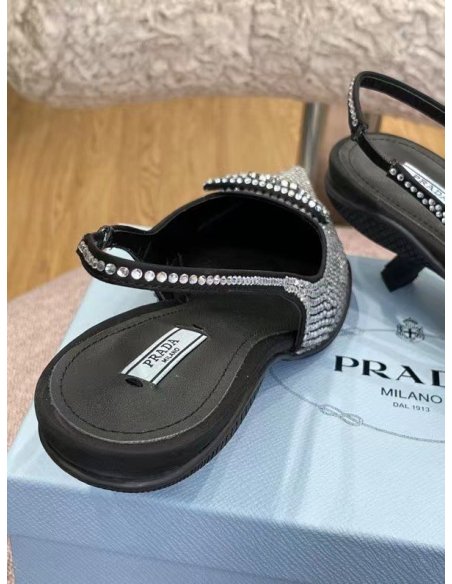 Cheap Reps Prada Satin Slingback Pumps with Crystals