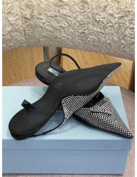 Cheap Reps Prada Satin Slingback Pumps with Crystals