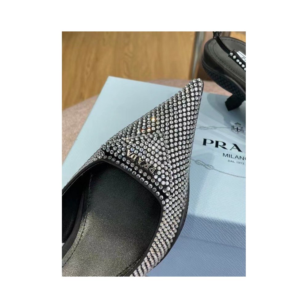 Cheap Reps Prada Satin Slingback Pumps with Crystals