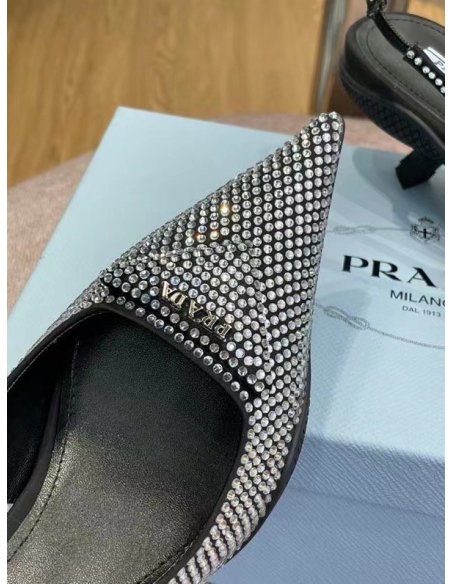 Cheap Reps Prada Satin Slingback Pumps with Crystals