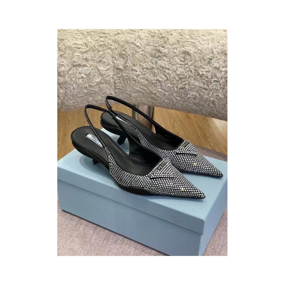 Cheap Reps Prada Satin Slingback Pumps with Crystals