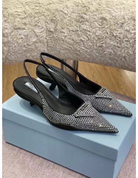 Cheap Reps Prada Satin Slingback Pumps with Crystals