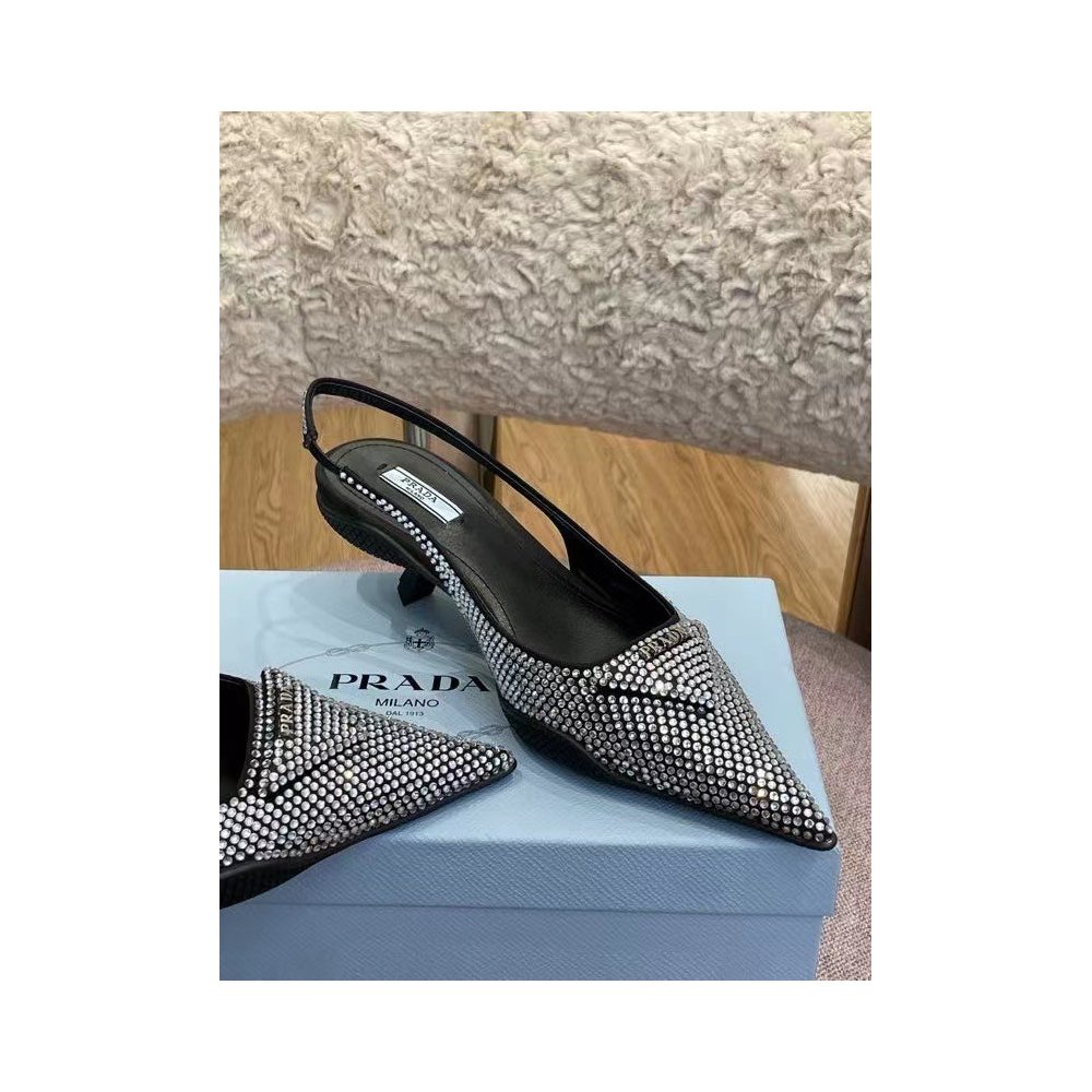 Cheap Reps Prada Satin Slingback Pumps with Crystals