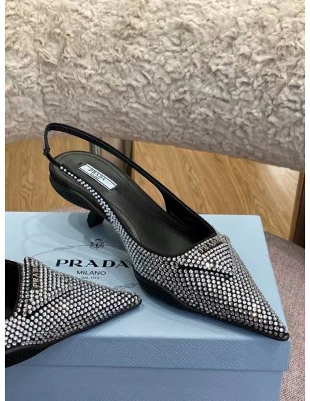 Cheap Reps Prada Satin Slingback Pumps with Crystals