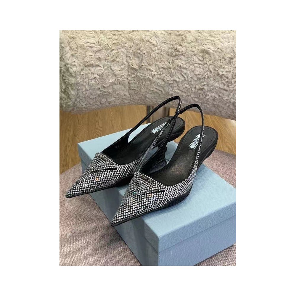 Cheap Reps Prada Satin Slingback Pumps with Crystals