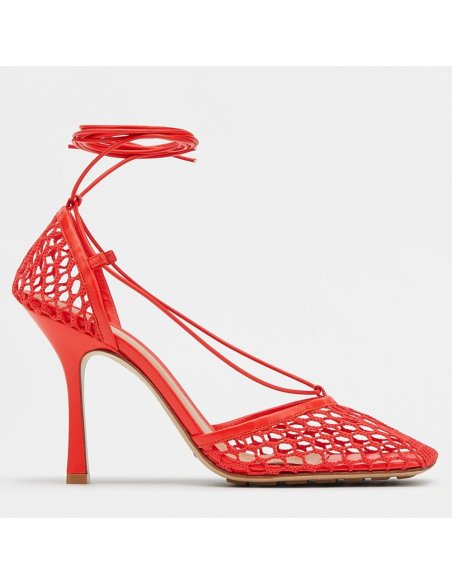Cheap Reps Bottega Veneta Stretch Sandals In Red Mesh