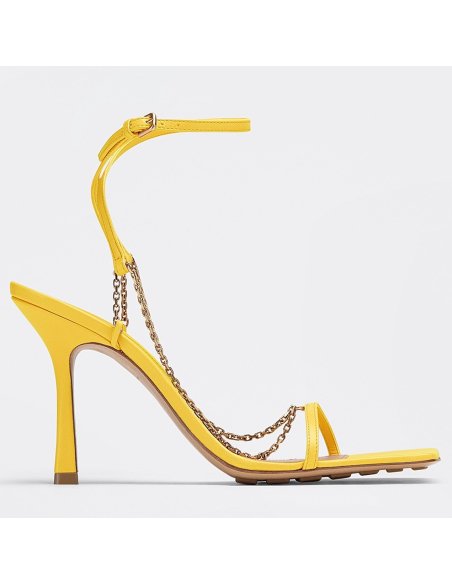 Cheap Reps Bottega Veneta Stretch Chain Sandals In Yellow Lambskin
