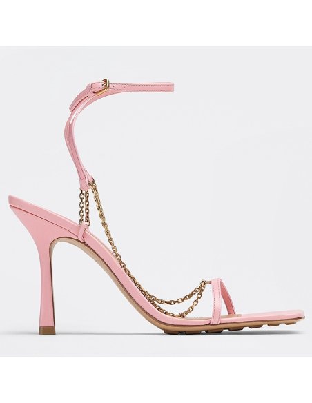Cheap Reps Bottega Veneta Stretch Chain Sandals In Pink Lambskin