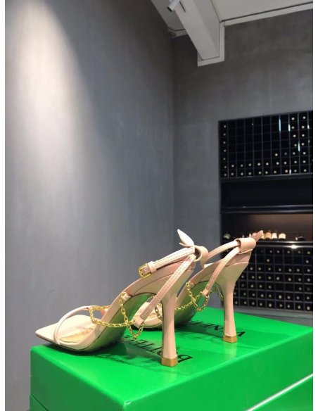 Cheap Reps Bottega Veneta Stretch Chain Sandals In Pink Lambskin