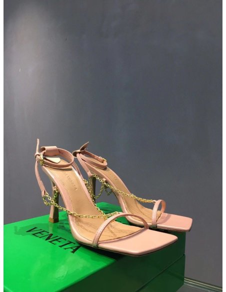 Cheap Reps Bottega Veneta Stretch Chain Sandals In Pink Lambskin