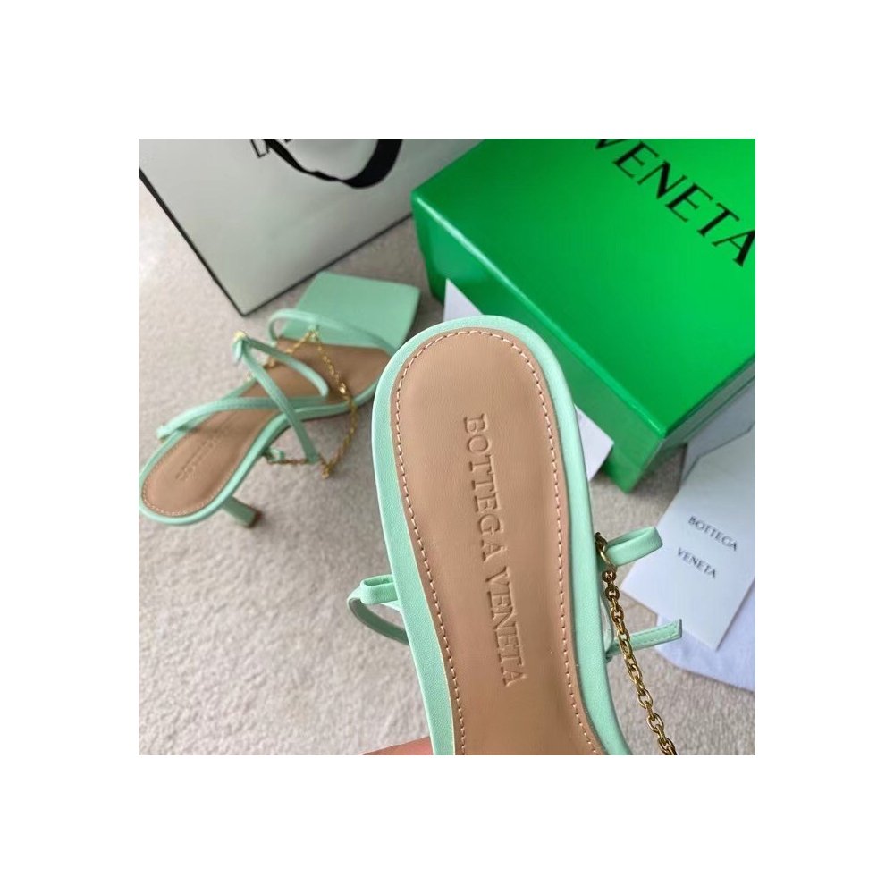 Cheap Reps Bottega Veneta Stretch Chain Sandals In Pistachio Lambskin