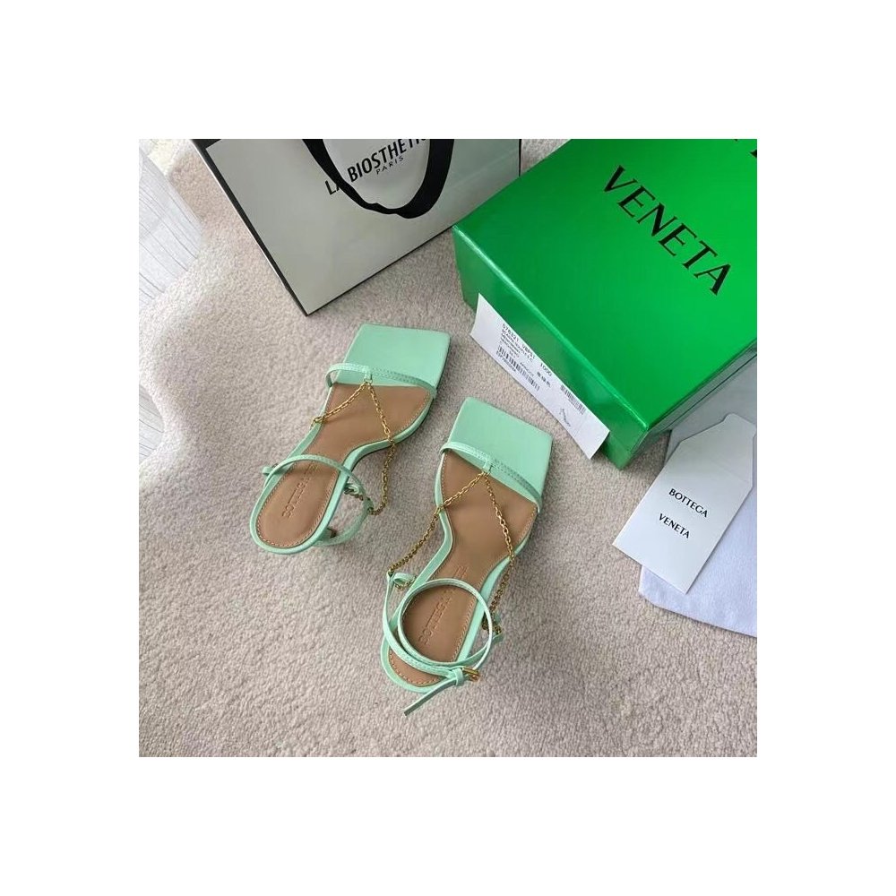 Cheap Reps Bottega Veneta Stretch Chain Sandals In Pistachio Lambskin