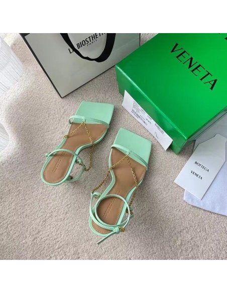 Cheap Reps Bottega Veneta Stretch Chain Sandals In Pistachio Lambskin