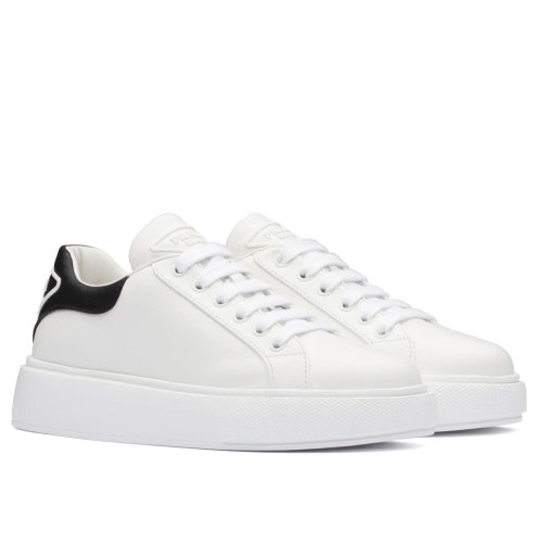 Cheap Reps Prada Womens Macro Sneakers In White and Black Leather