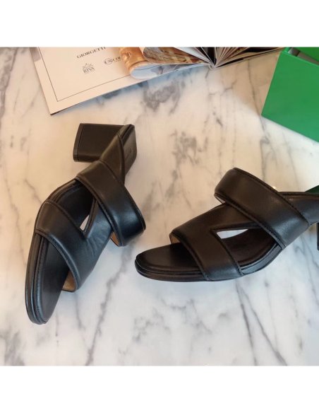 Cheap Reps Bottega Veneta Band Sandals 55MM In Black Calfskin