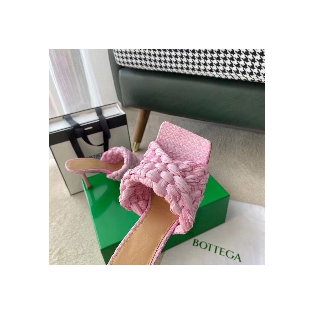 Cheap Reps Bottega Veneta Stretch Sandals In Pink Intrecciato Raffia