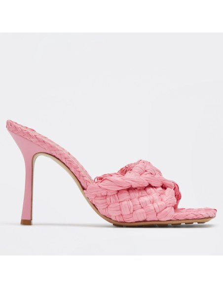 Cheap Reps Bottega Veneta Stretch Sandals In Pink Intrecciato Raffia