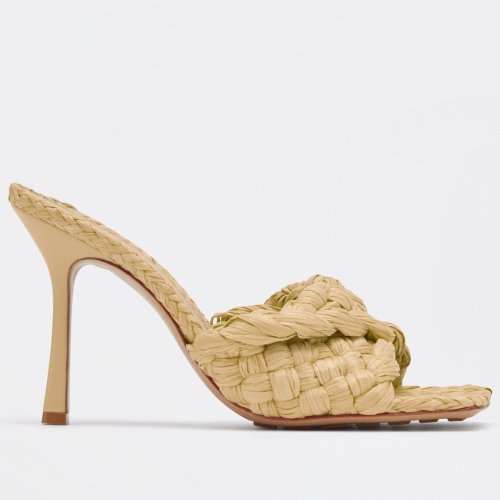 Cheap Reps Bottega Veneta Stretch Sandals In Beige Intrecciato Raffia