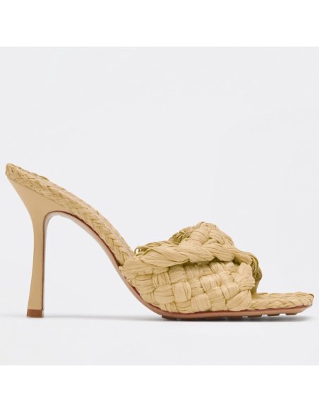 Cheap Reps Bottega Veneta Stretch Sandals In Beige Intrecciato Raffia