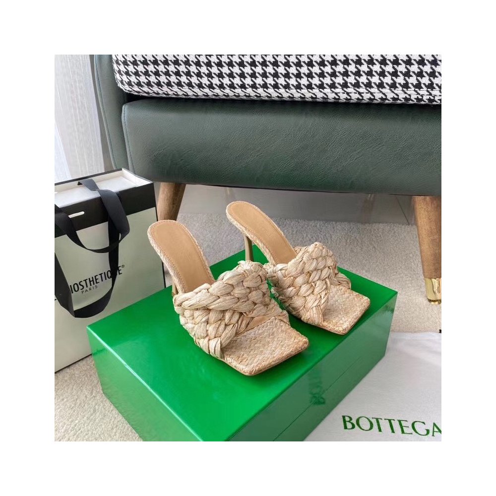 Cheap Reps Bottega Veneta Stretch Sandals In Beige Intrecciato Raffia