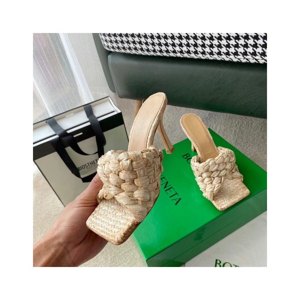 Cheap Reps Bottega Veneta Stretch Sandals In Beige Intrecciato Raffia