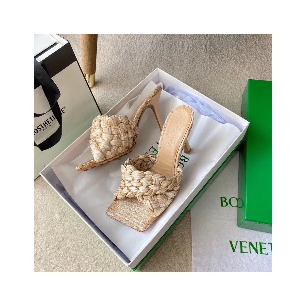 Cheap Reps Bottega Veneta Stretch Sandals In Beige Intrecciato Raffia