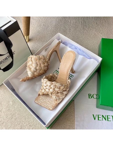 Cheap Reps Bottega Veneta Stretch Sandals In Beige Intrecciato Raffia