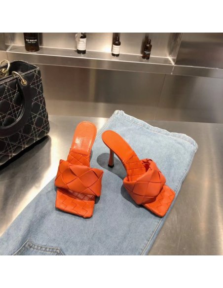 Cheap Reps Bottega Veneta Lido Sandals In Orange Intrecciato Leather