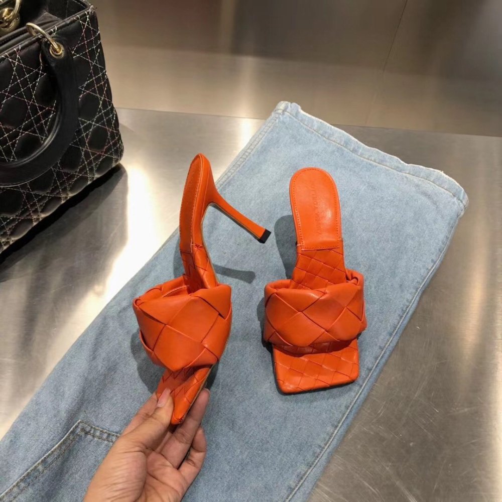 Cheap Reps Bottega Veneta Lido Sandals In Orange Intrecciato Leather