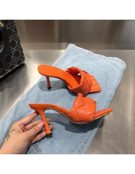 Cheap Reps Bottega Veneta Lido Sandals In Orange Intrecciato Leather