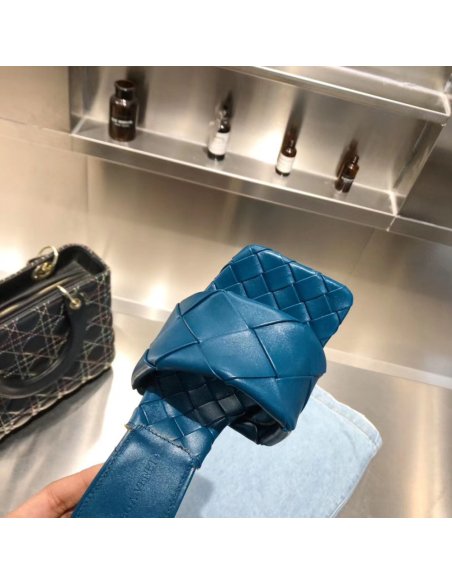 Cheap Reps Bottega Veneta Lido Sandals In Blue Intrecciato Leather